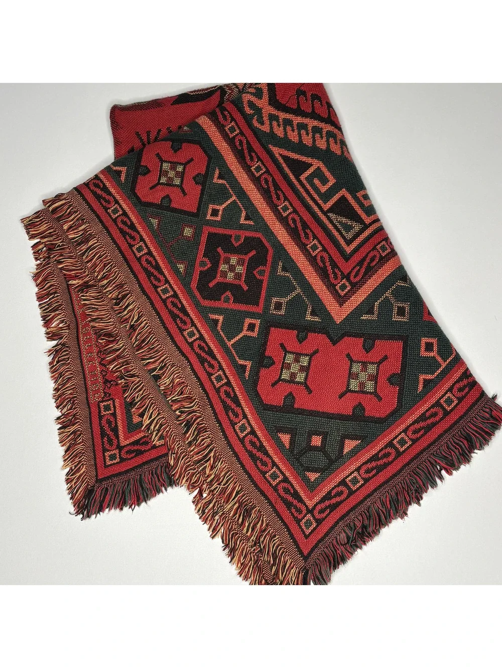 Vintage Bob Timberlake Woven Tapestry Throw Blanket Red